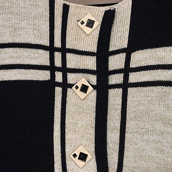 Steve Fabrikant Dress Large Wool Blend Knit Sheath Geometric Metallic Dress VTG - Picture 3 of 12
